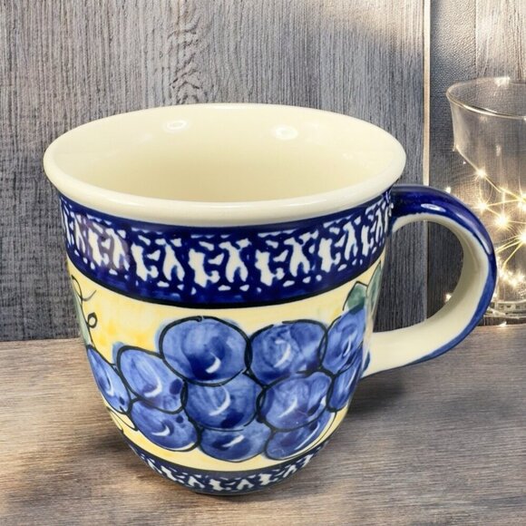 Boleslawiec Polish Pottery Coffee Mug Cup Fruit Pattern Mug Ceramic Marked VTG - Picture 1 of 12